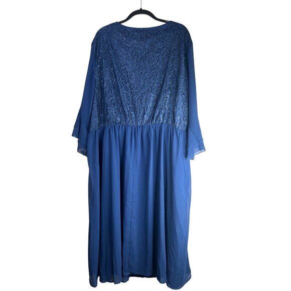 Bloomchic Plus Size 3X Blue Lace & Chiffon Maxi Dress With Flutter Sleeves - Picture 7 of 12